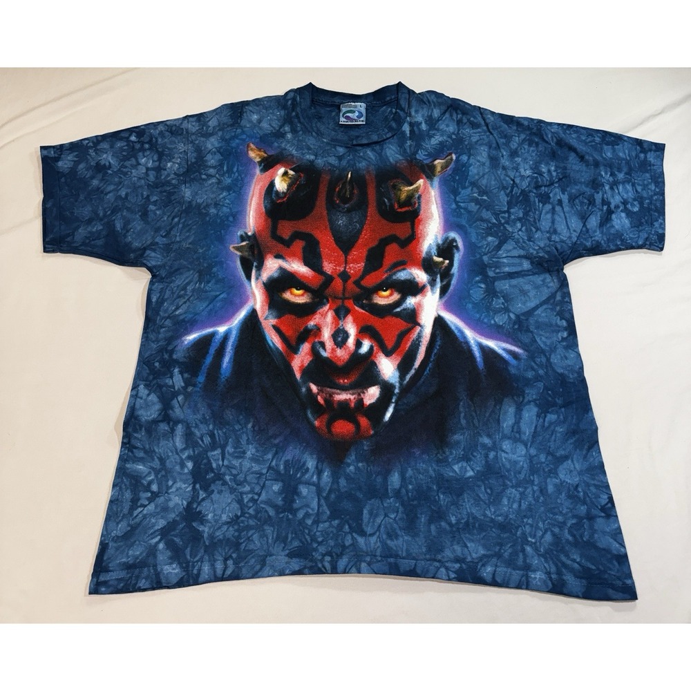 Vintage 90s Liquid Blue Star Wars Darth Maul T Shirt Tie Dye Dead Stock Large
